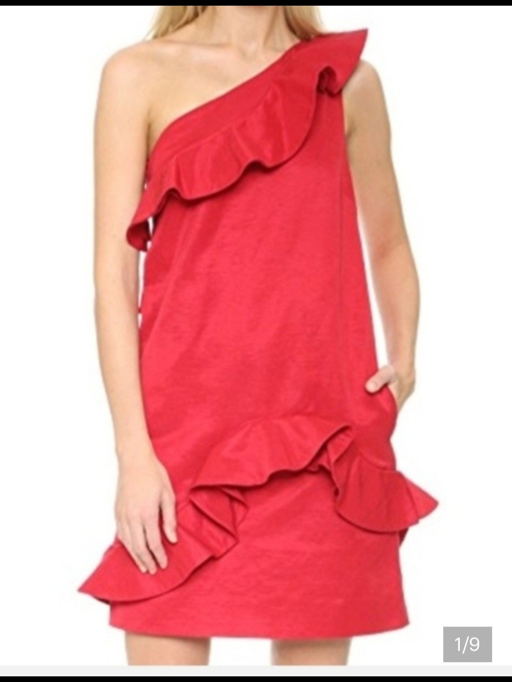 MSGM Red One-Shoulder Ruffle Mini Dress Size M